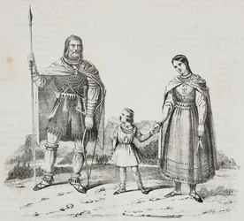 Varangians, folk på den skandinaviske halvø, litografi af Salvatore Puglia fra Poliorama Pittoresco, n 42, 27. maj