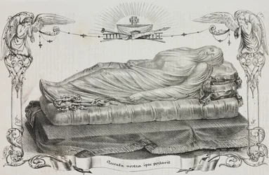 Veiled Christ af Giuseppe Sanmartino (ca. 1720-1793), Cappella Sansevero, Napoli, Campania, Italien, litografi af Salvatore Puglia fra Poliorama Pittoresco, n 33, 26. marts