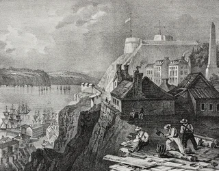 Udsigt over Quebec by, Canada, litografi af Salvatore Puglia fra Poliorama Pittoresco, n 46, 24. juni