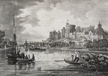 Udsigt over Windsor Castle, England, Storbritannien, litografi af Salvatore Puglia fra Poliorama Pittoresco, n 32, 15. marts