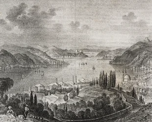 Udsigt over Dardanellernes stræde, litografi af Salvatore Puglia fra Poliorama Pittoresco, n 20, 23. december