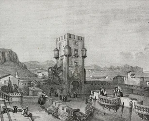 Villa af Prince of Butera i Bagheria, Palermo, Sicilien, litografi af Salvatore Puglia fra Poliorama Pittoresco, nr. 3, 28. august
