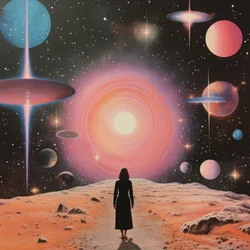 Kvinde i et kosmisk landskab