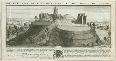 Tutbury Castle - East View: gravering