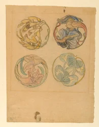 Tegning, Blomsterstudier (Fire designs til cirkulære ornamenter), 1880-90