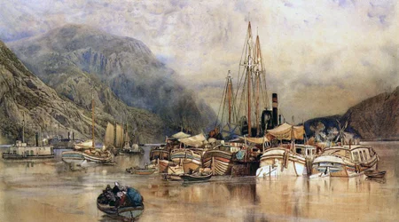 Forsendelse på Hudson River (akvarel på papir)