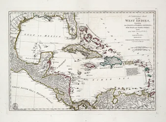Et komplet kort over Vestindien med Floridas, Louisianas, Ny Spaniens og Terra Firmas kyster med alle øerne.