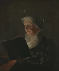 Ved stearinlys, ca. 1820 (olie på lærred monteret på træ)