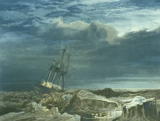 H.M.S. Investigator i pakisen, 8. oktober 1850, graveret af E. Walker, udgivet i 1854