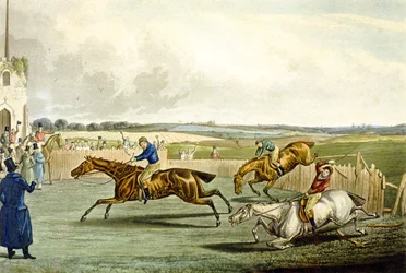 Forth Mile, fra Steeplechasing, indgraveret af Charles Hunt (1829-1900) (farve litho)