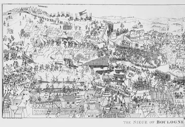 The Siege of Boulogne af kong Henry VIII (1491-1547) i 1544, indgraveret af James Basire, 1788 (se også 106603)