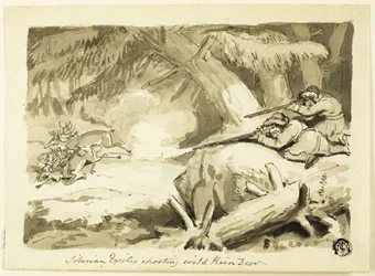 Sibiriske eksil skyder vilde rensdyr (recto); Skal (omvendt)