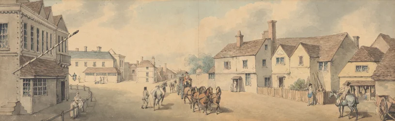 En firspændig diligence på vej gennem Chippenham, Wiltshire