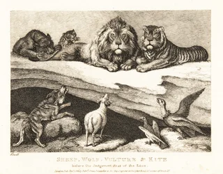 En retssag mellem dyr, med løve og tiger som dommere. 1811 (ætsning)