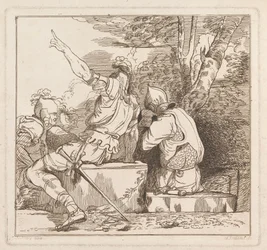 Tre raderinger nedlagt på ét ark: Tre soldater