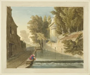 Bygning opført på Deanery of Westbury, der viser floden Trym