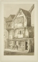 Gamle huse, hjørnet af Long Row, Temple Street (blyant og akvarel på papir)
