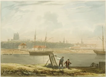 Udsigt over den flydende havn, ca. 1825 (blyant og akvarel på papir)