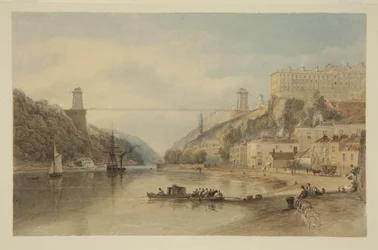 View on the Avon at Hotwells: The Proposed Suspension Bridge, ca. 1836 (blyant og akvarel på papir)