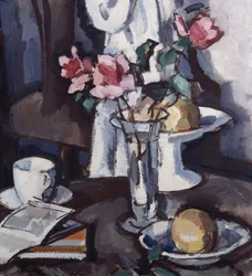 Stilleben med røde roser, ca. 1931 (olie på lærred)