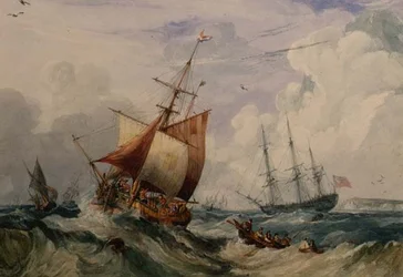 En fransk fisker i en dønning ud for Dover (akvarel)