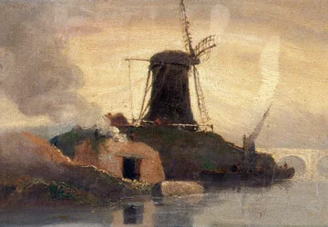Windmill and Brick Kiln on Riverside (olie på panel)