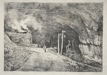 En række gamle bygninger og landlige hytter i det nordlige England: Peak Cavern