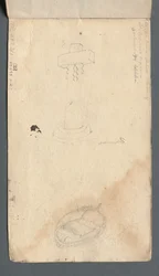 Skitsebog: Studie af kors og robåd på bagsiden, 1814.