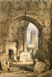 Fred Temple, Roman Forum (akvarel og gouache på off-white papir)