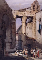 Mars Ultors tempel ved Augustus Forum (akvarel på papir)