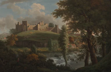Ludlow Castle med Dinham Weir, fra sydvest