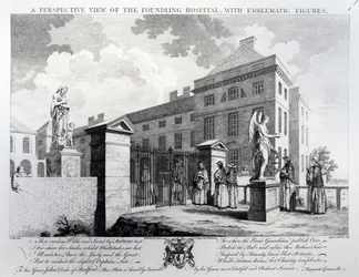 Et perspektivbillede af Foundling Hospital, indgraveret af Edward Rooker, 1749