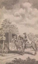 En illustration til Newgate-kalenderen: Raby finder en kvindes ring svær at blive trukket af, klipper hendes finger af, nær Finchley