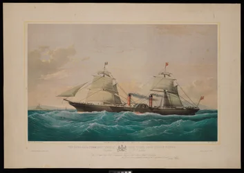 Royal Mail-dampskibet Persia... Kaptajn C H E Jodkins (Inward Bound, off the Skerries) Til det britiske og nordamerikanske Royal Mail Steam Packet Company er dette tryk meget respektfuldt dedikeret (litografi, farvelagt)