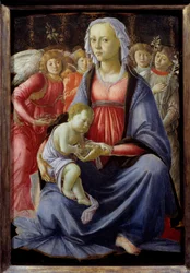 Jomfru og barn omgivet af fem engle Maleri af Alessandro di Mariano dei Filipepi dit Sandro Botticelli (1445-1510) 15. århundrede søn. 0,58x0,4 m
