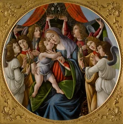Madonna og barn med seks engle, ca. 1500.
