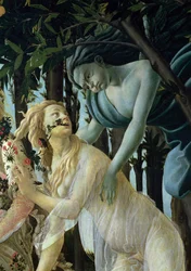 Primavera: Detalje af Zephyr og Flora tempera på panel