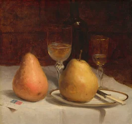 To pærer på en bordplade, ca. 1866 (olie på lærred)