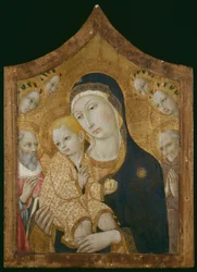 Jomfru og barn med helgenerne Hieronymus, Bernardino af Siena og engle