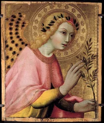 Bebudelsen af ​​Altertavlens engel af Sano di Pietro (1406-1481). 1450-1 Sol 40x35 m. Avignon, Peter Palace Museum