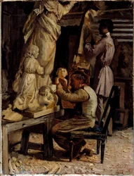 Billedhuggerens værksted. Maleri af Sante Bertelli (1840-1892)