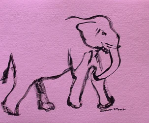 Tegning af en lyserød elefant