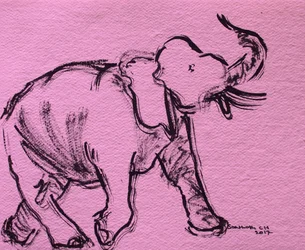 Skitse af en lyserød elefant