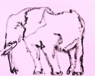 Skitse af en lyserød elefant