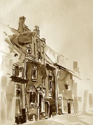 Vintage bybygning i sepia