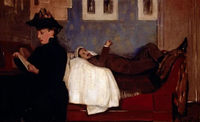Værkstedet i Paris. Karakterlaget er sandsynligvis Miguel Utrillo (1862-1934). Maleri af Santiago Rusinol y (i) Prats (1861-1931)