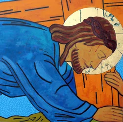 Jesus falder under korset