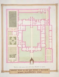 Grundplan for det gamle hus i Hatfield på dronning Elizabeths tid fra 