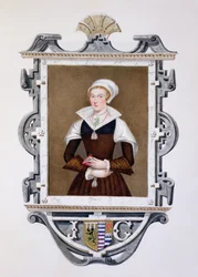 Portræt af Lady Jane Grey (1537-54) "Nine-Days Queen" fra "Memoirs of the Court of the Queen Elizabeth of the Court of Queen Elizabeth", udgivet i 1825 (wc og gouache på papir)