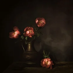 Dybrøde pæonblomster